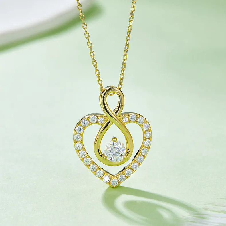 0.5 Carat Round Cut Moissanite Infinite Love Sterling Silver Necklace
