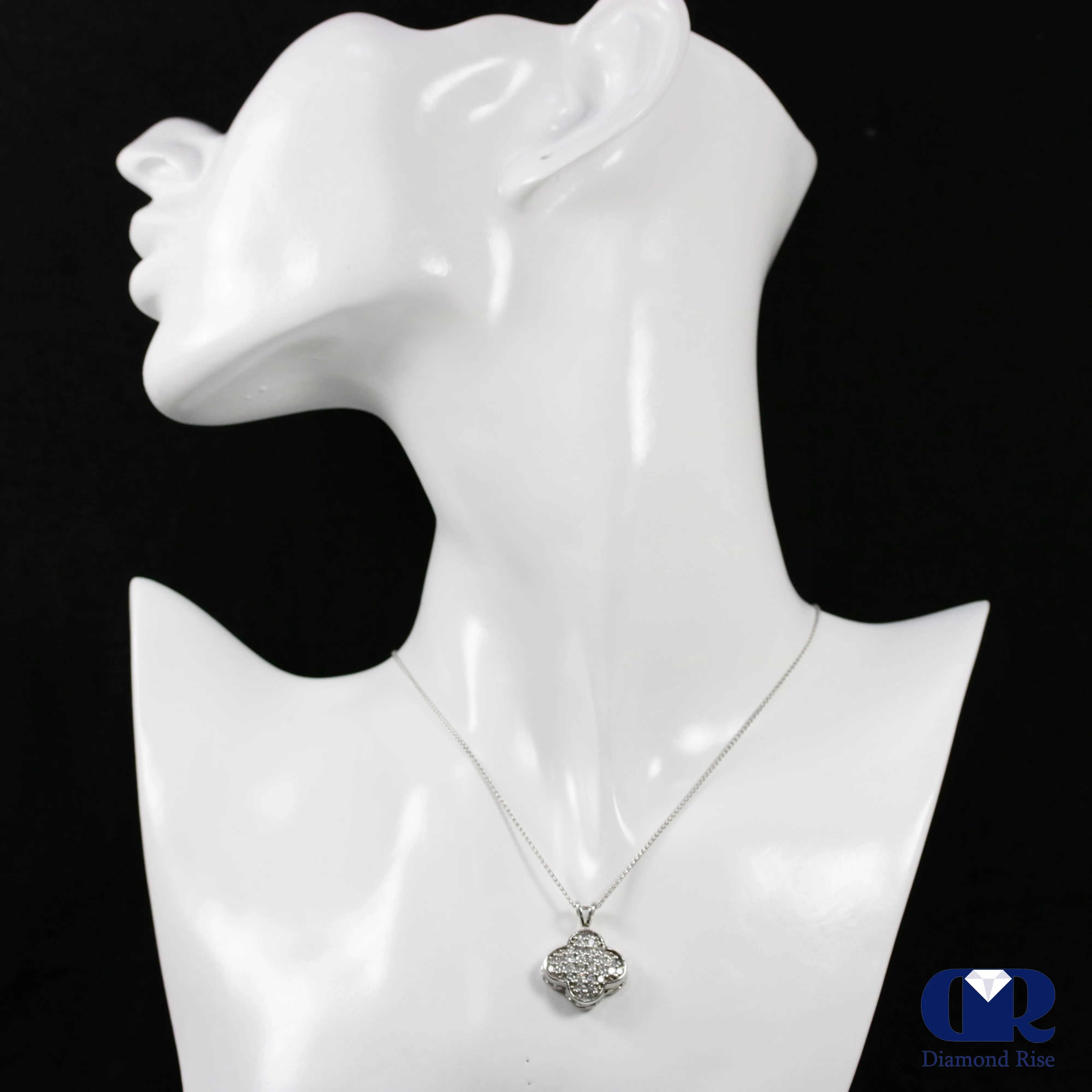 1.00 Ct Round Cut Diamond Floral Pendant Necklace 14K White Gold With 16" Chain