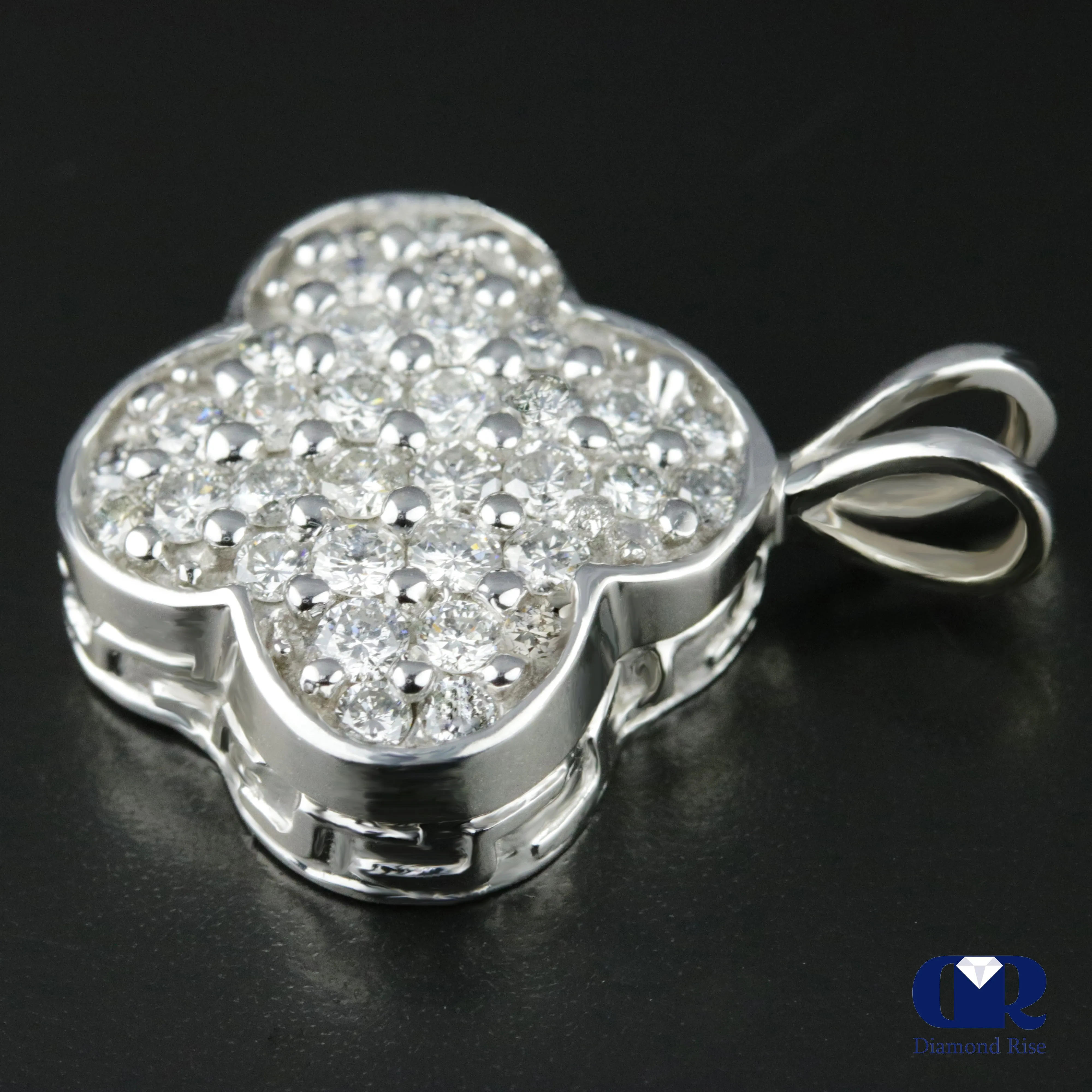 1.00 Ct Round Cut Diamond Floral Pendant Necklace 14K White Gold With 16" Chain