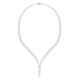 100 Cuts: Silver rhodium plated pear cut CZ with 16" drop tennis necklace