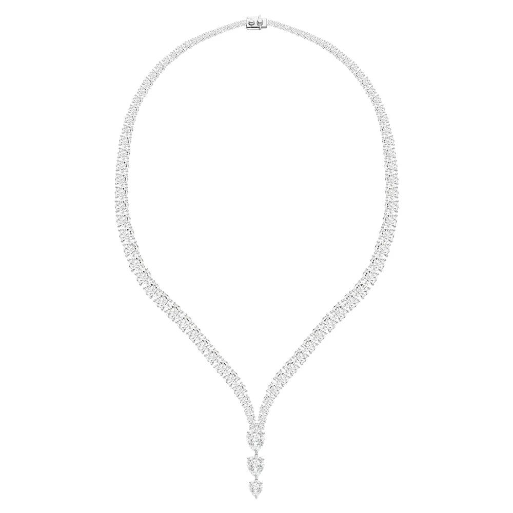 100 Cuts: Silver rhodium plated pear cut CZ with 16" drop tennis necklace