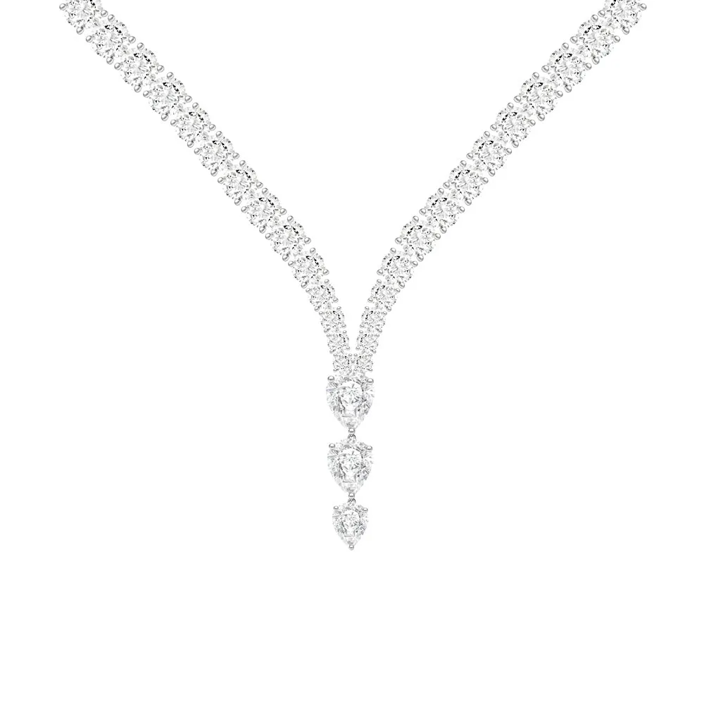 100 Cuts: Silver rhodium plated pear cut CZ with 16" drop tennis necklace