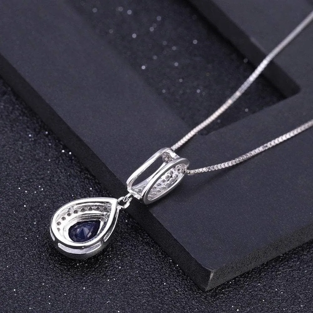 1.29 Ct Natural Water Drop Blue Sapphire Elegant Pendant Necklace