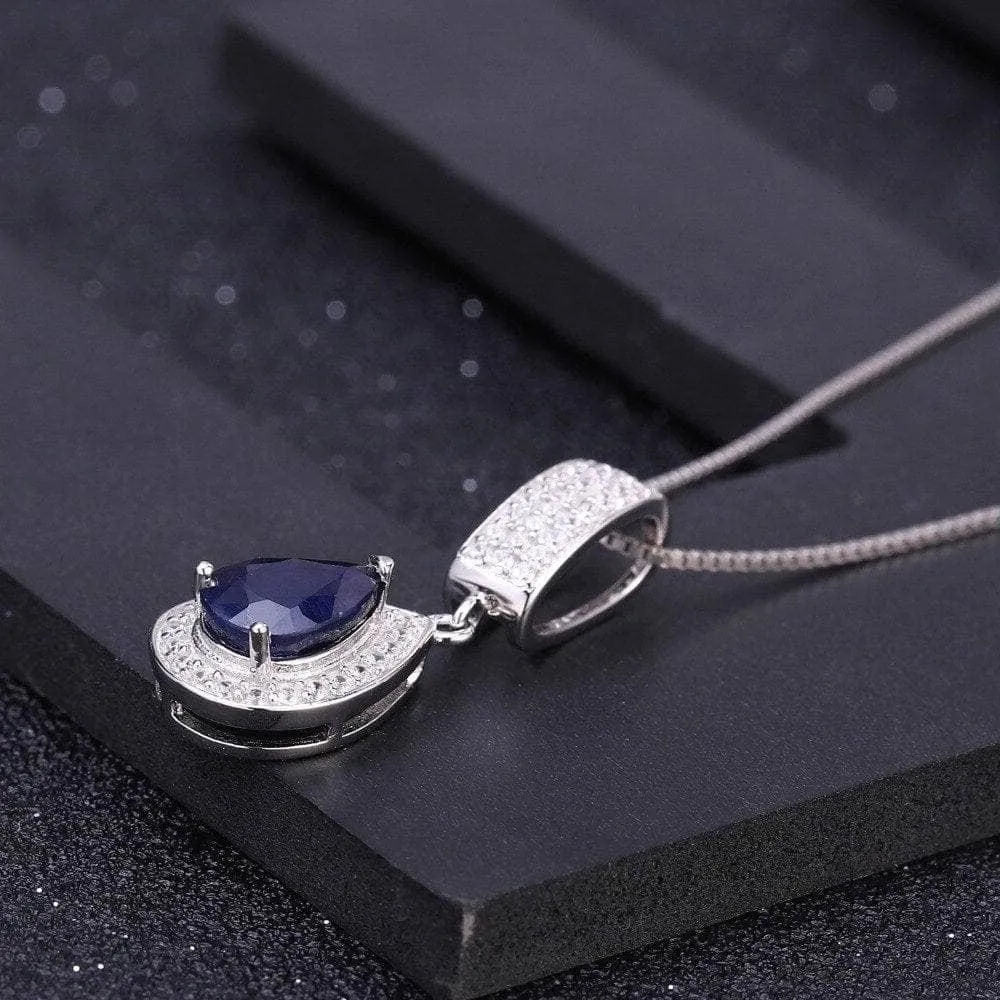 1.29 Ct Natural Water Drop Blue Sapphire Elegant Pendant Necklace