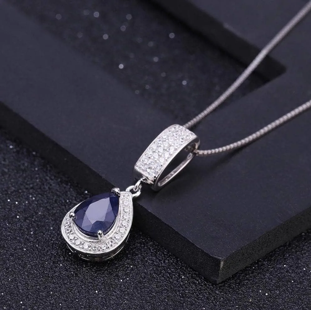 1.29 Ct Natural Water Drop Blue Sapphire Elegant Pendant Necklace