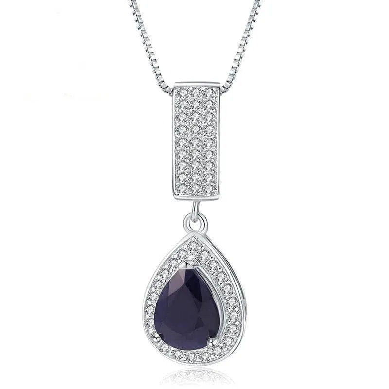 1.29 Ct Natural Water Drop Blue Sapphire Elegant Pendant Necklace