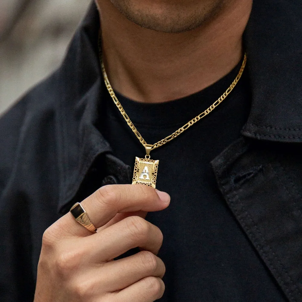 14K Gold Plated Initial Letter Pendant Square Necklace for Men Women with Two Color