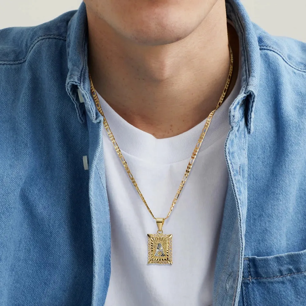 14K Gold Plated Initial Letter Pendant Square Necklace for Men Women with Two Color