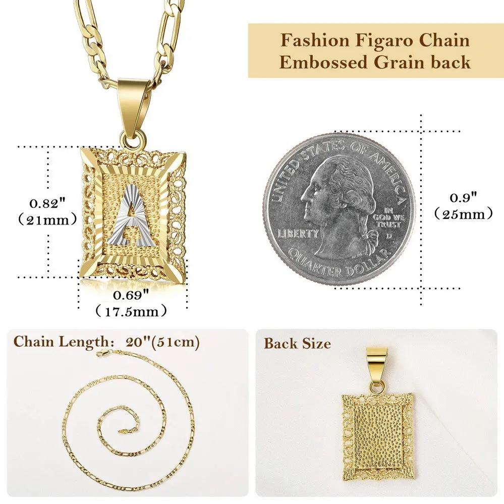 14K Gold Plated Initial Letter Pendant Square Necklace for Men Women with Two Color