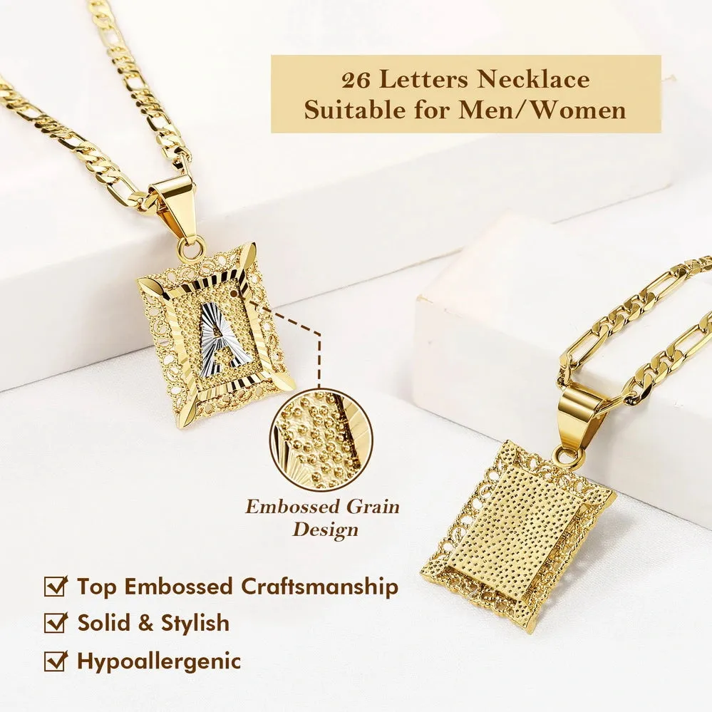 14K Gold Plated Initial Letter Pendant Square Necklace for Men Women with Two Color