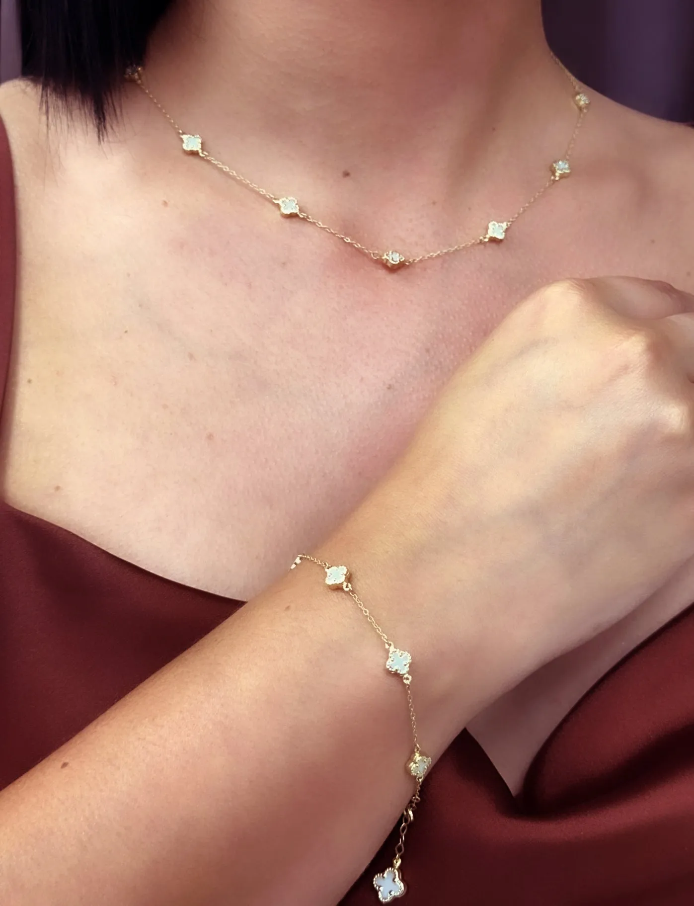 14K Yellow Gold Fashion Clover with Mother of Pearl Set