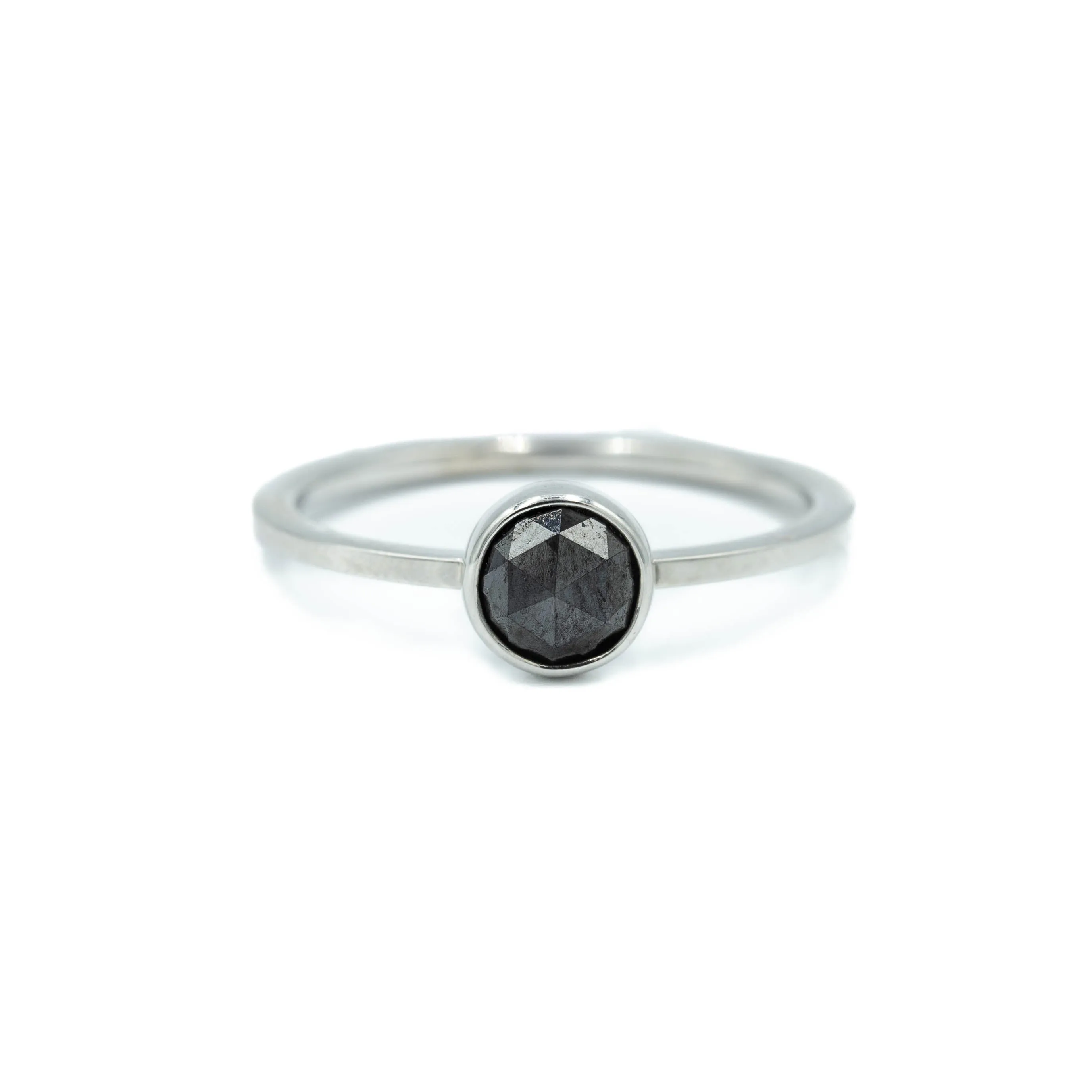 14kw .79ct Black Diamond Bezel Ring