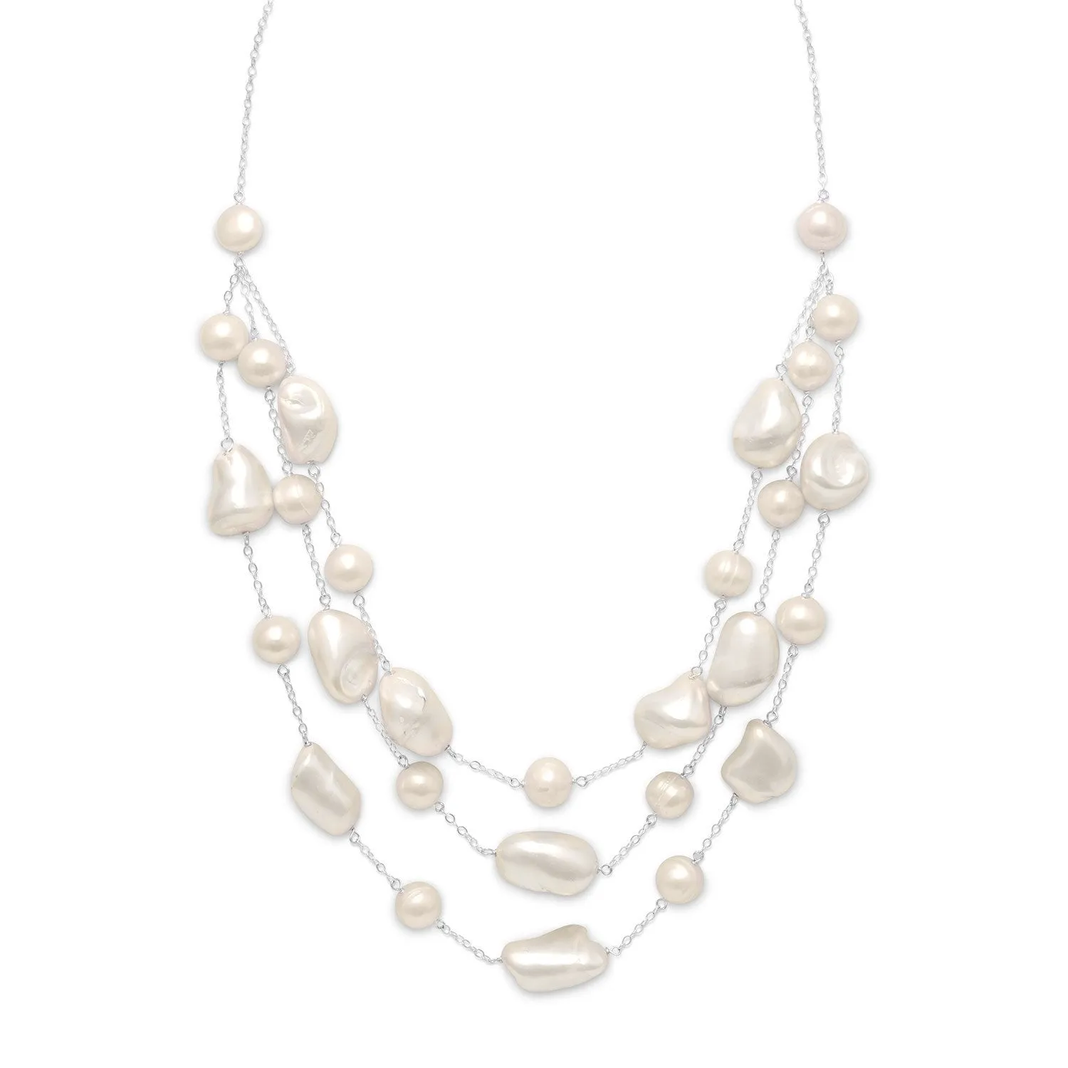 16" 2" Extension Graduated Shell and Cultured Freshwater Pearl Necklace