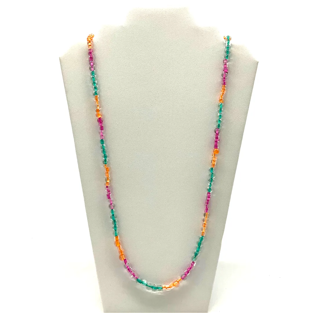 27" Pastel Pink and Green and Orange Glass Bead Necklace (Dozen)