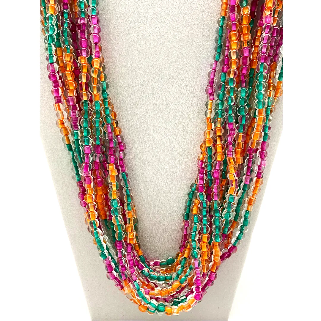 27" Pastel Pink and Green and Orange Glass Bead Necklace (Dozen)