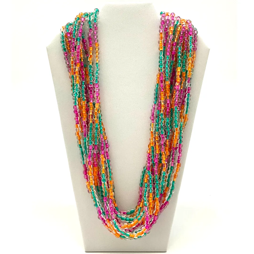 27" Pastel Pink and Green and Orange Glass Bead Necklace (Dozen)
