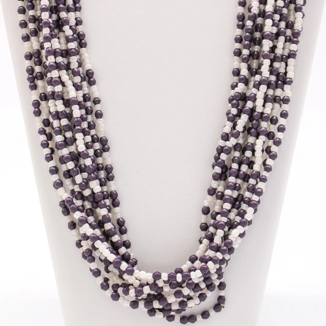 27" Purple White Glass Beads Necklace (Dozen)