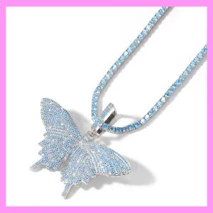 【3-52.11#】 Sky Blue Butterfly Necklace  for female fashion daily engagement wedding anniversary birthday present