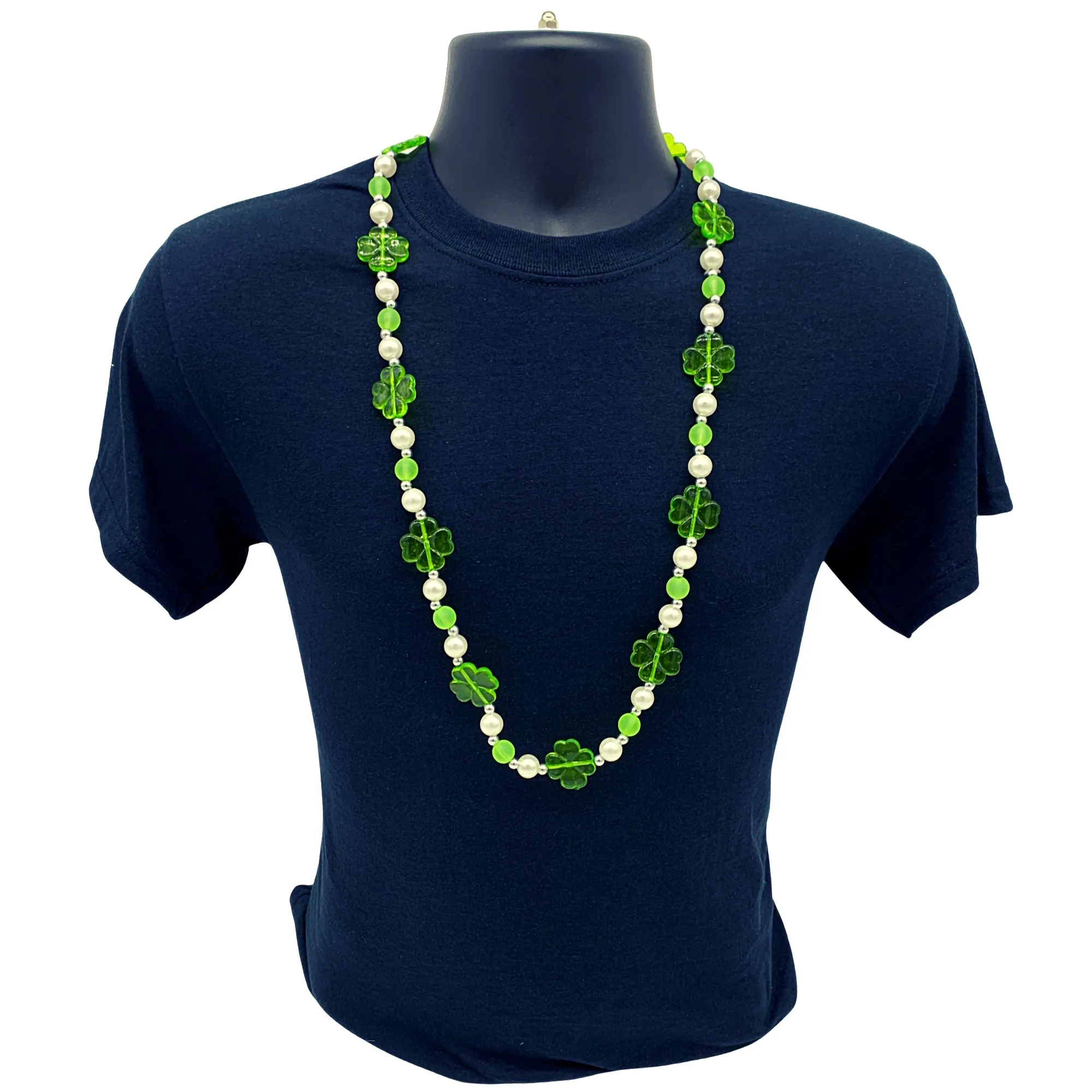 38" Acrylic Green Shamrock Bead Necklace (Each)