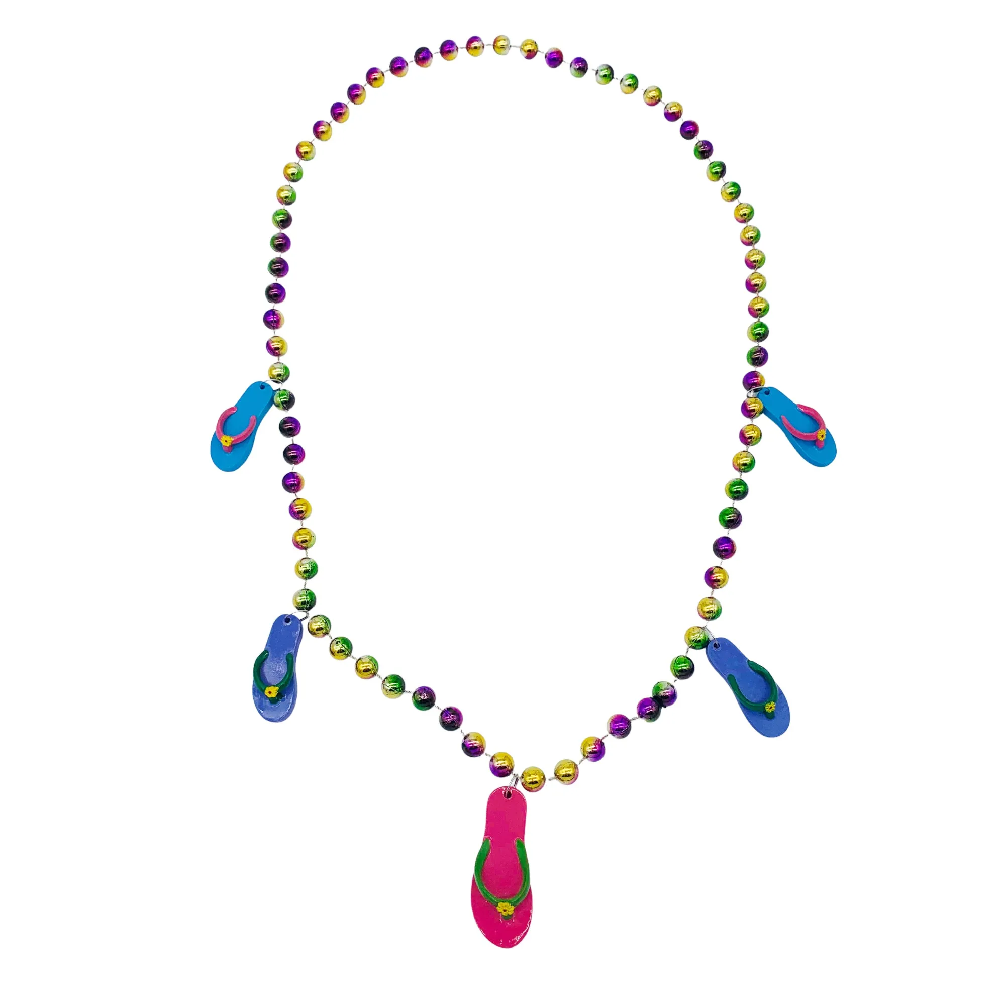 42" 12mm Flip Flops on Purple, Green and Gold Dyed Beads Necklace (Each)