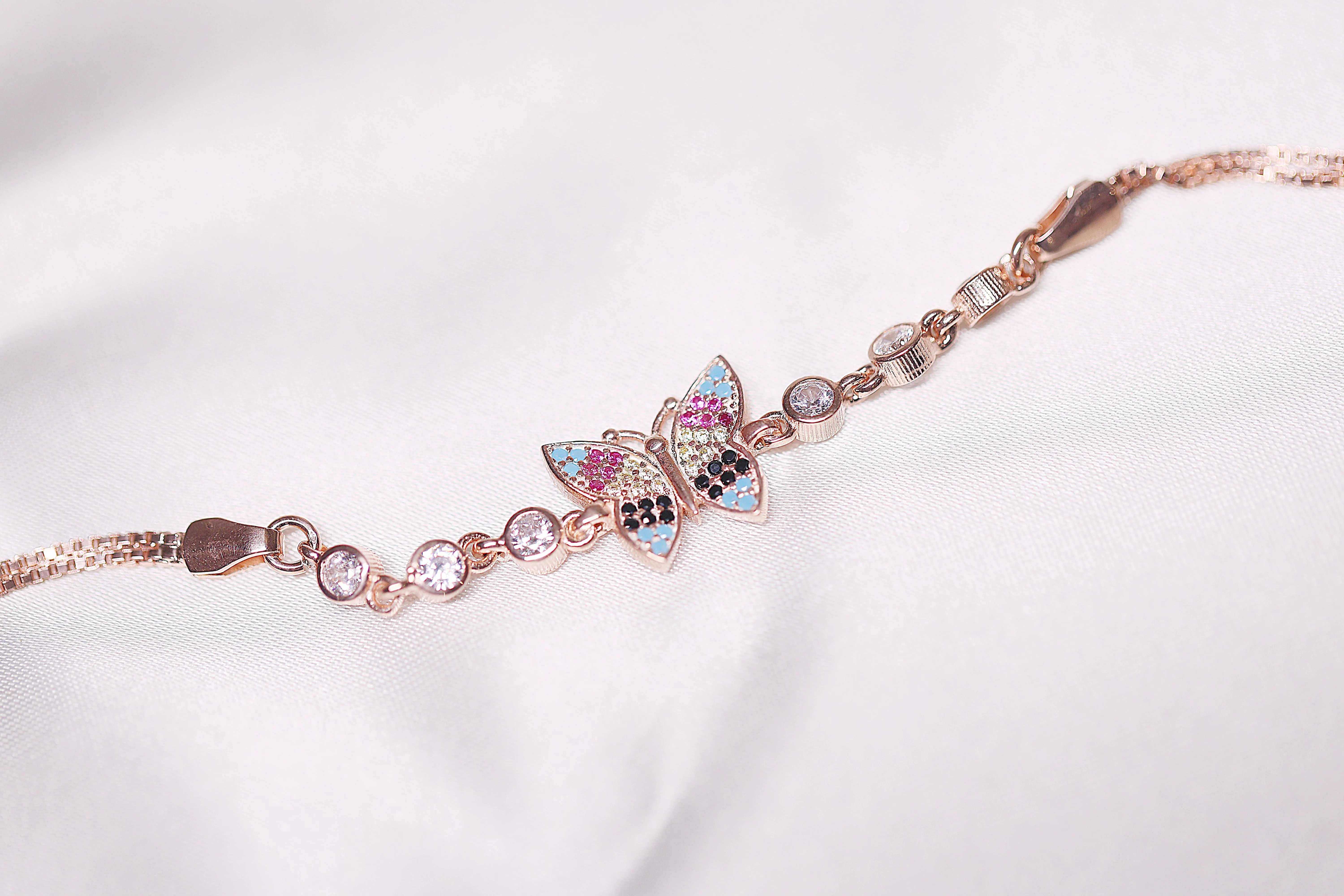 92.5 Silver Multi colour butterfly rose gold bracelet