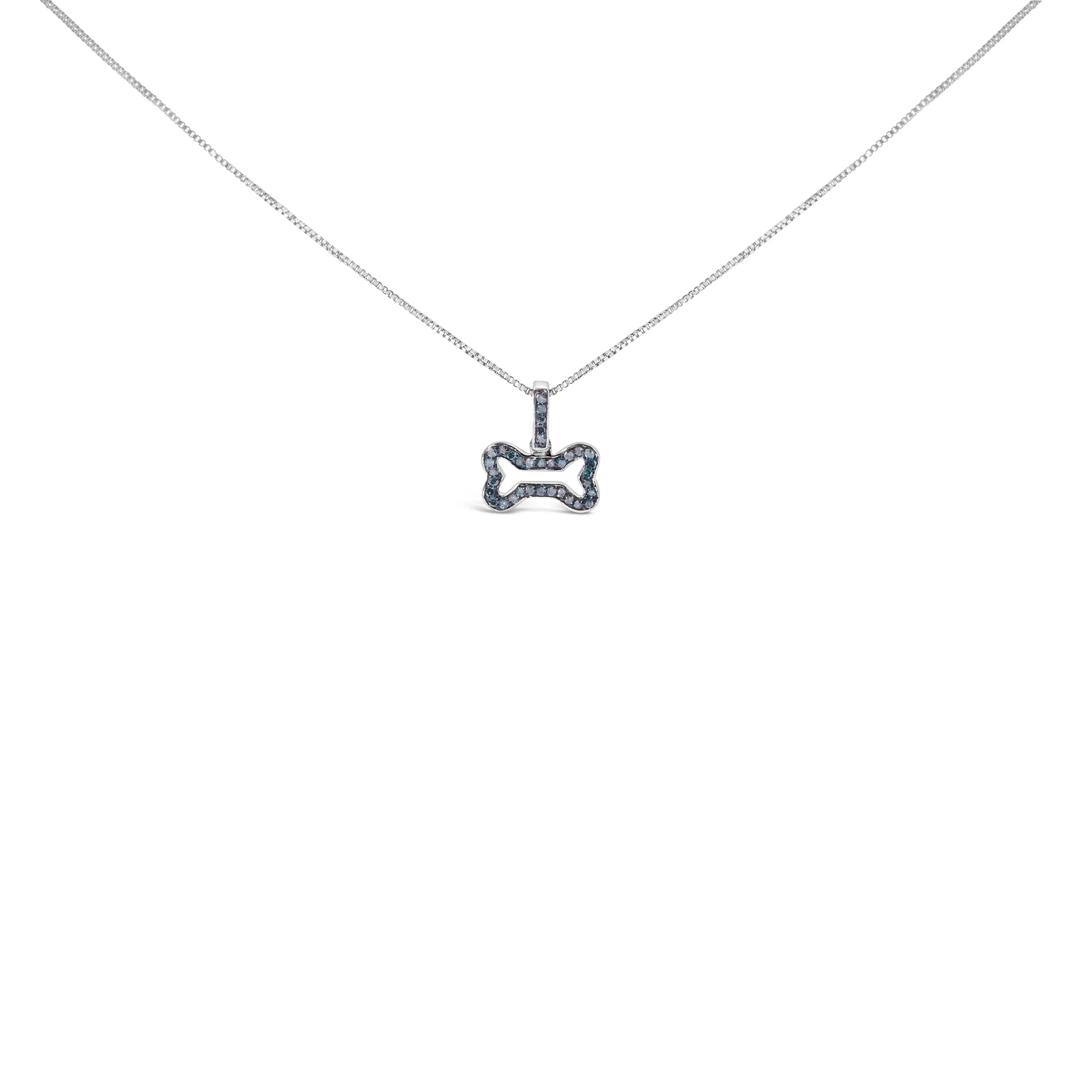 .925 Sterling Silver 1/5 Cttw Blue Diamond Dog Bone Pendant Necklace