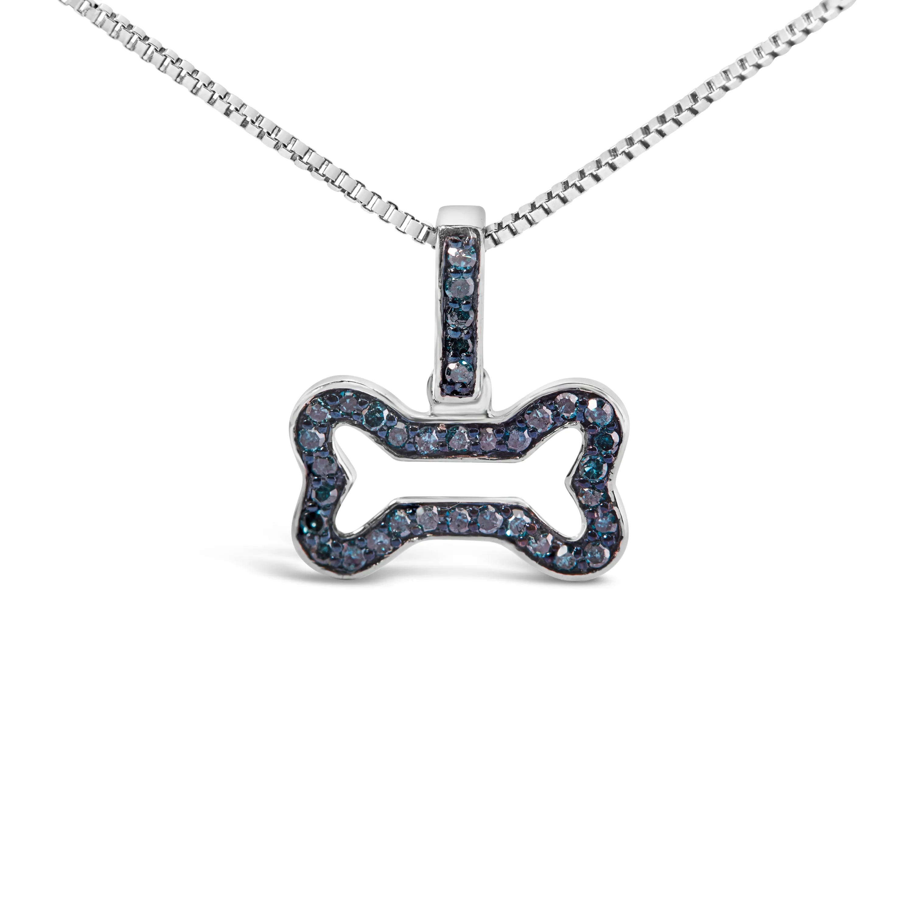 .925 Sterling Silver 1/5 Cttw Blue Diamond Dog Bone Pendant Necklace