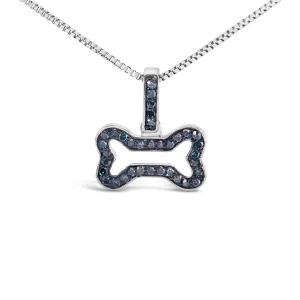 .925 Sterling Silver 1/5 Cttw Blue Diamond Dog Bone Pendant Necklace