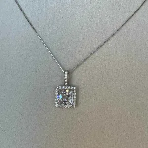 925 Sterling Silver Necklace Charm Jewelry - Super Flash Square Zircon Pendant - Xm389