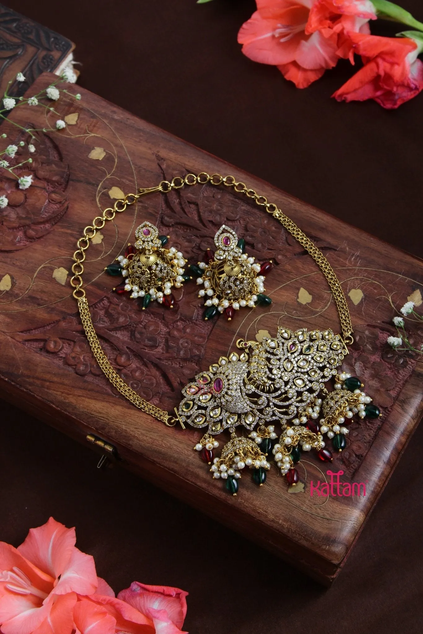 Aadhya - Grand Peacock Rubygreen Choker