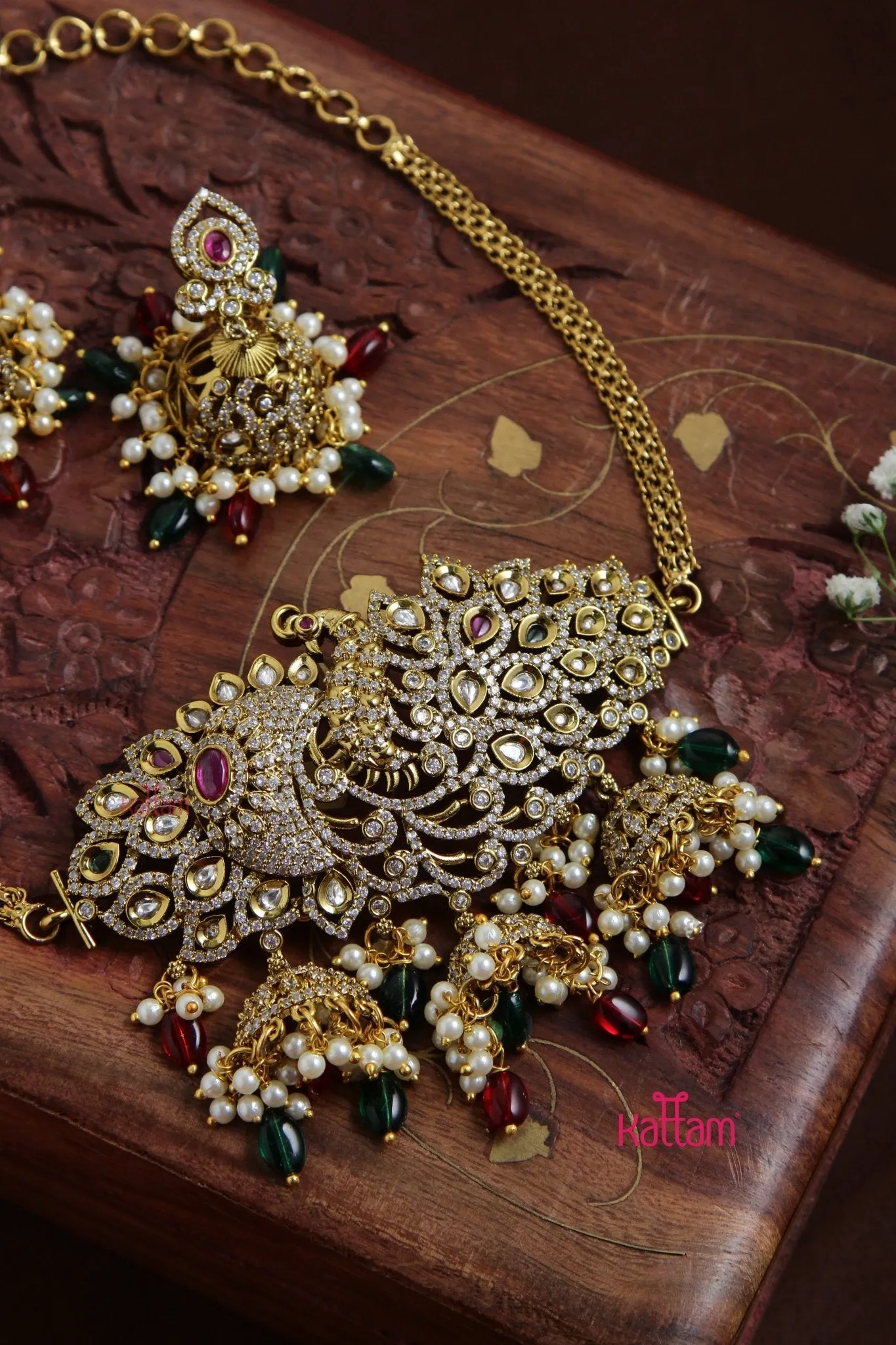 Aadhya - Grand Peacock Rubygreen Choker