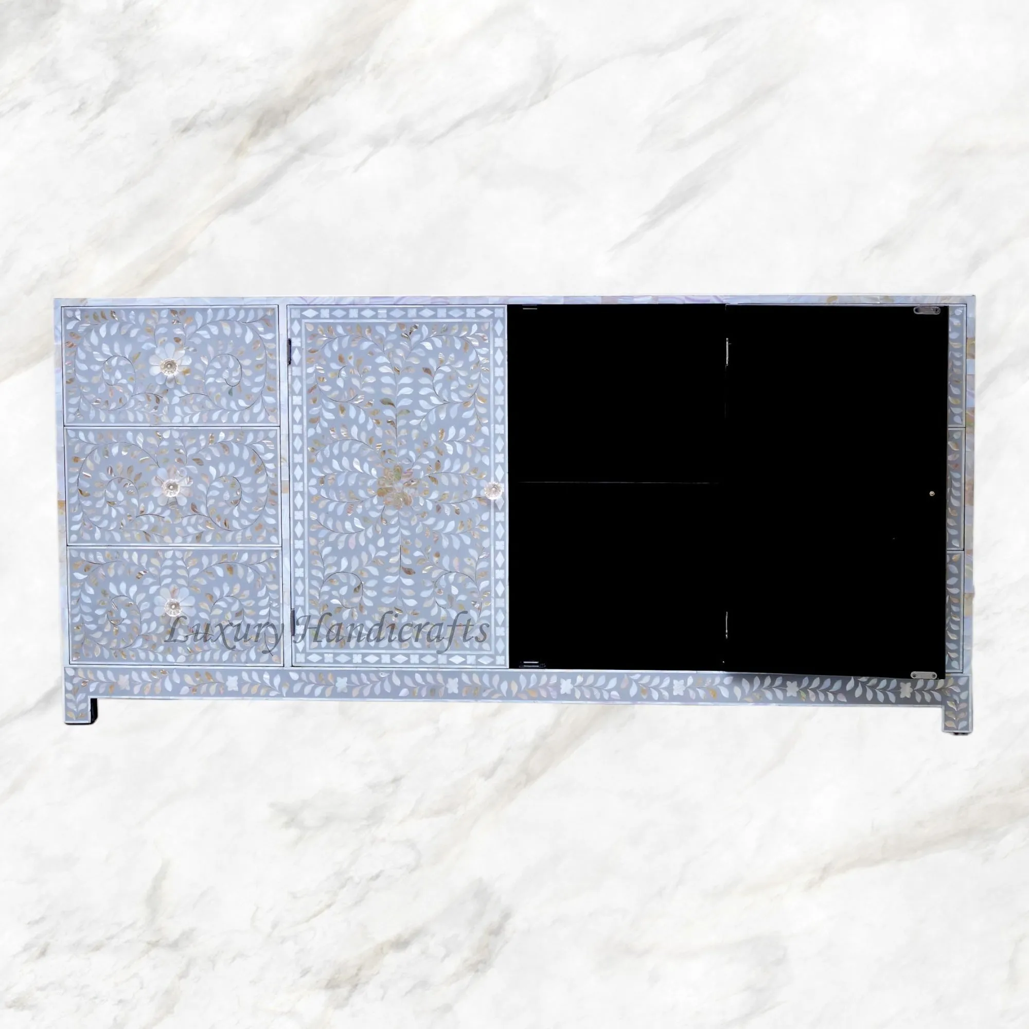 Alexa Mother of Pearl Inlay Media Cabinet Grey