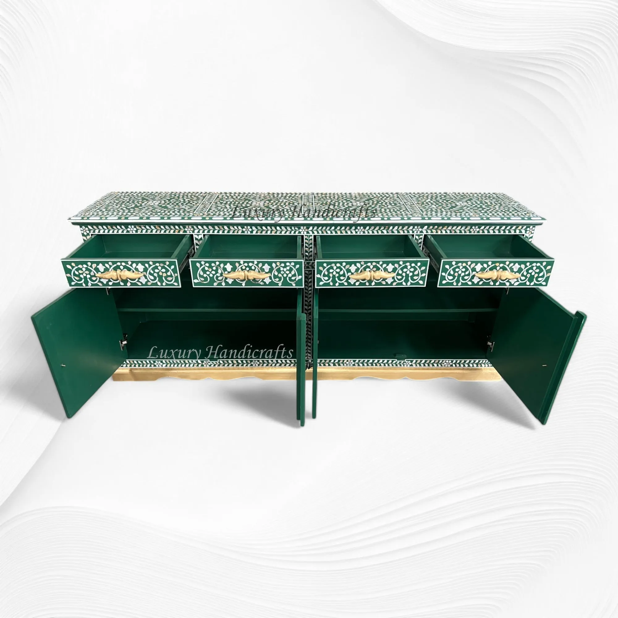 Arabic Mother Of Pearl Inlay Cabinet Green