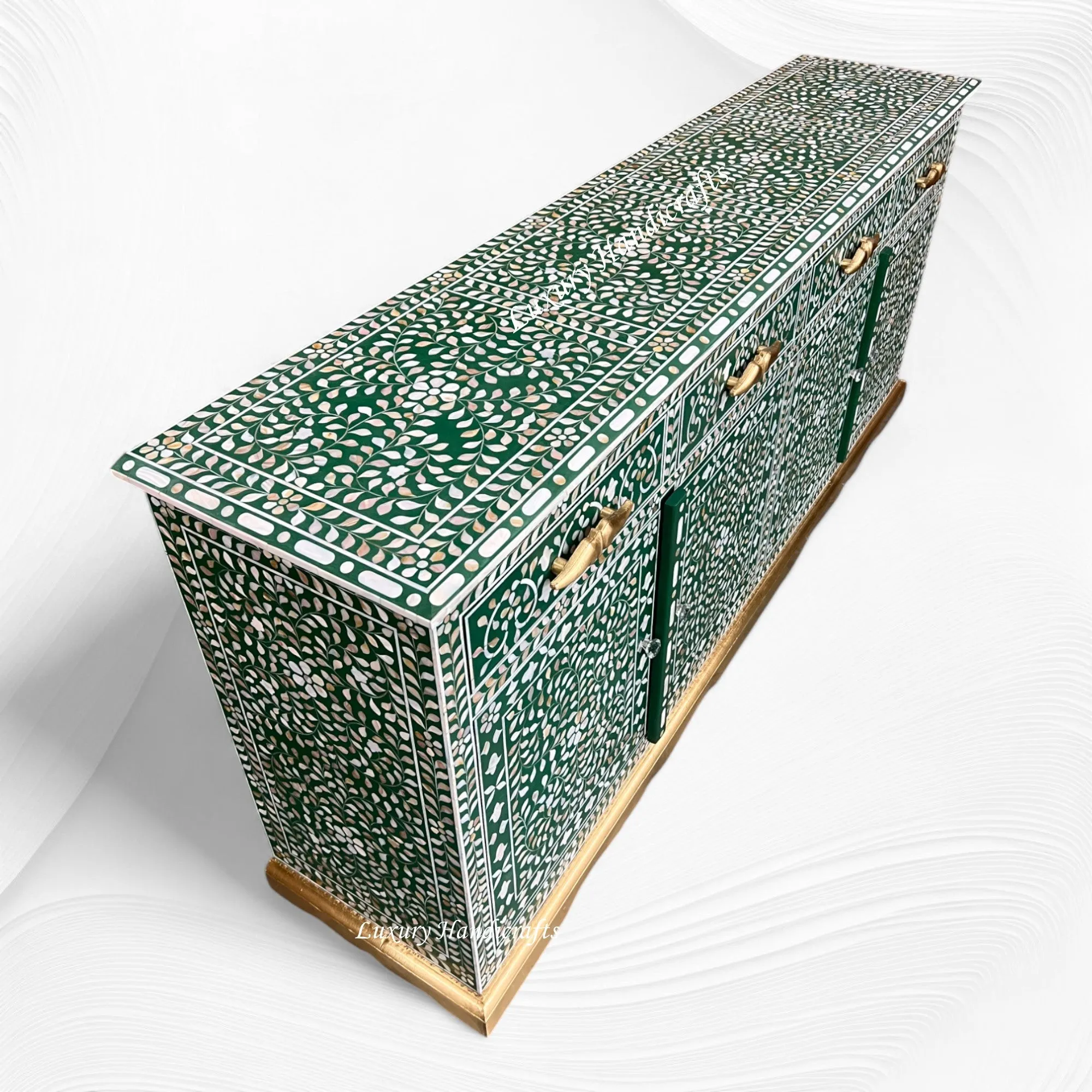 Arabic Mother Of Pearl Inlay Cabinet Green