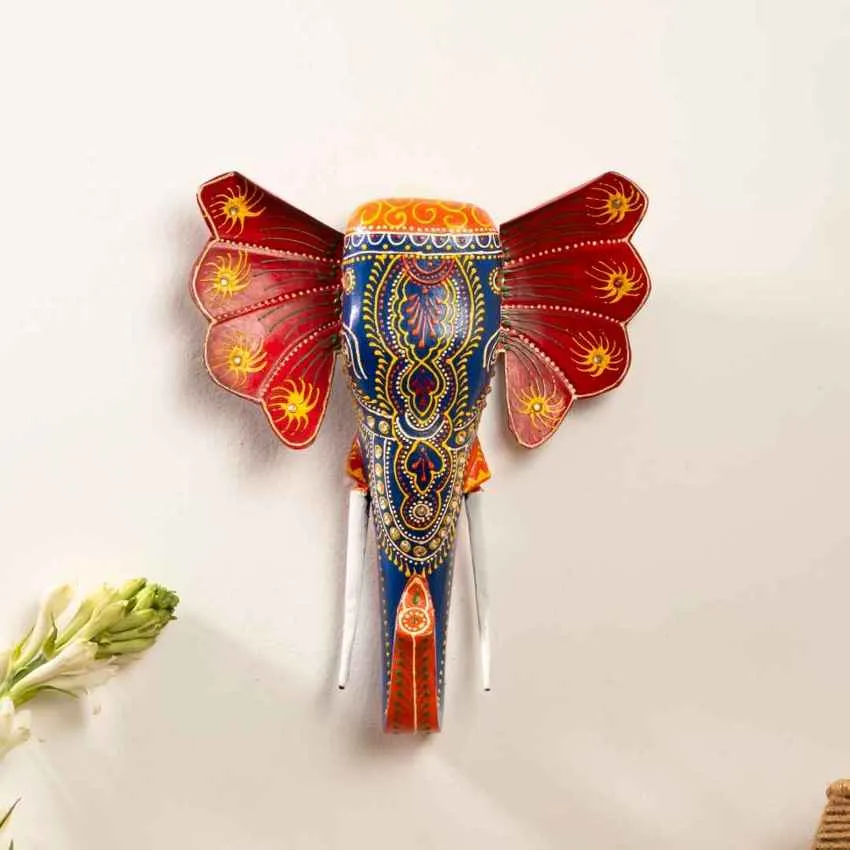 Artistic Hand painted Elephant Wall Decor | 11 x 9 x 3 inches