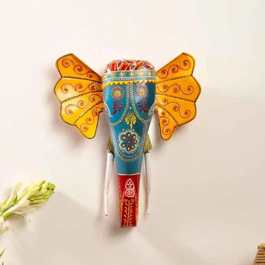 Artistic Hand painted Elephant Wall Decor | 11 x 9 x 3 inches