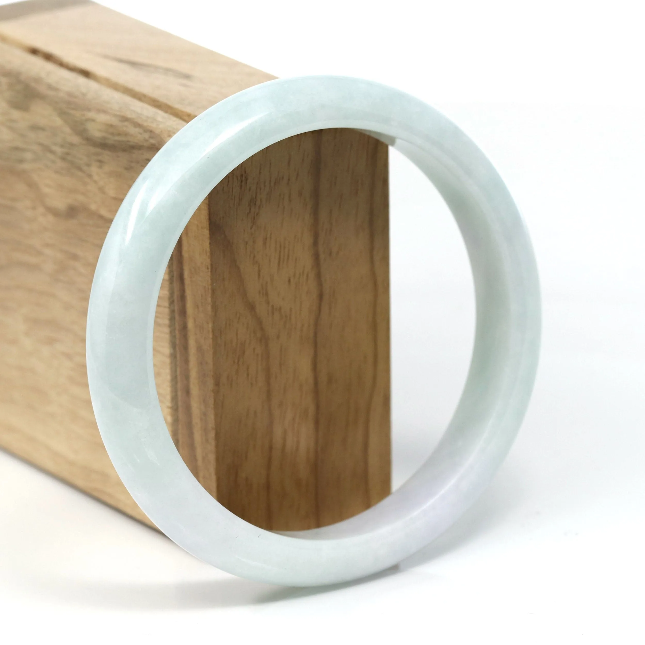 Baikalla™ "Classic" Genuine Jadeite Jade White-Green Bangle Bracelet (62.50mm) #T256
