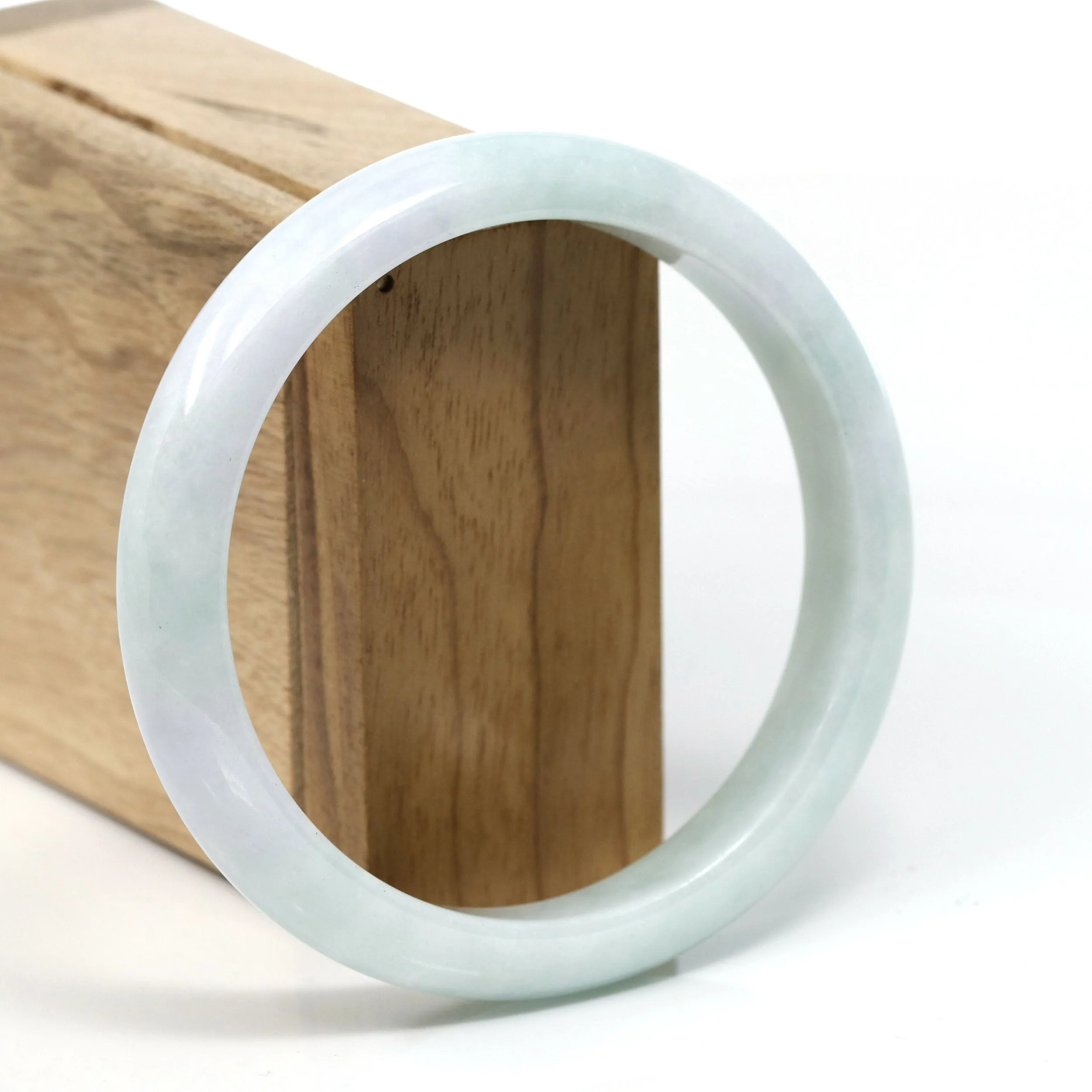 Baikalla™ "Classic" Genuine Jadeite Jade White-Green Bangle Bracelet (62.50mm) #T256