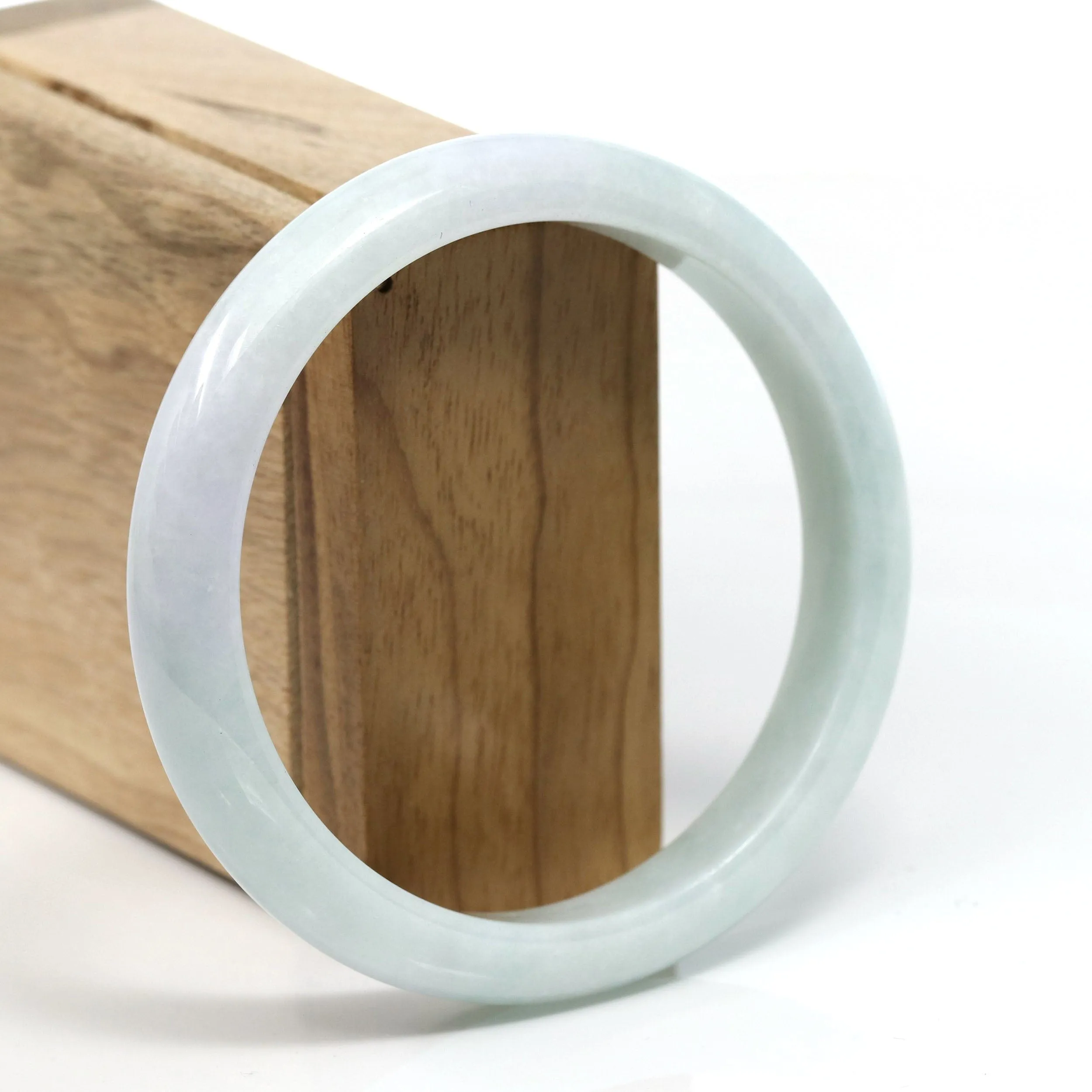 Baikalla™ "Classic" Genuine Jadeite Jade White-Green Bangle Bracelet (62.50mm) #T256