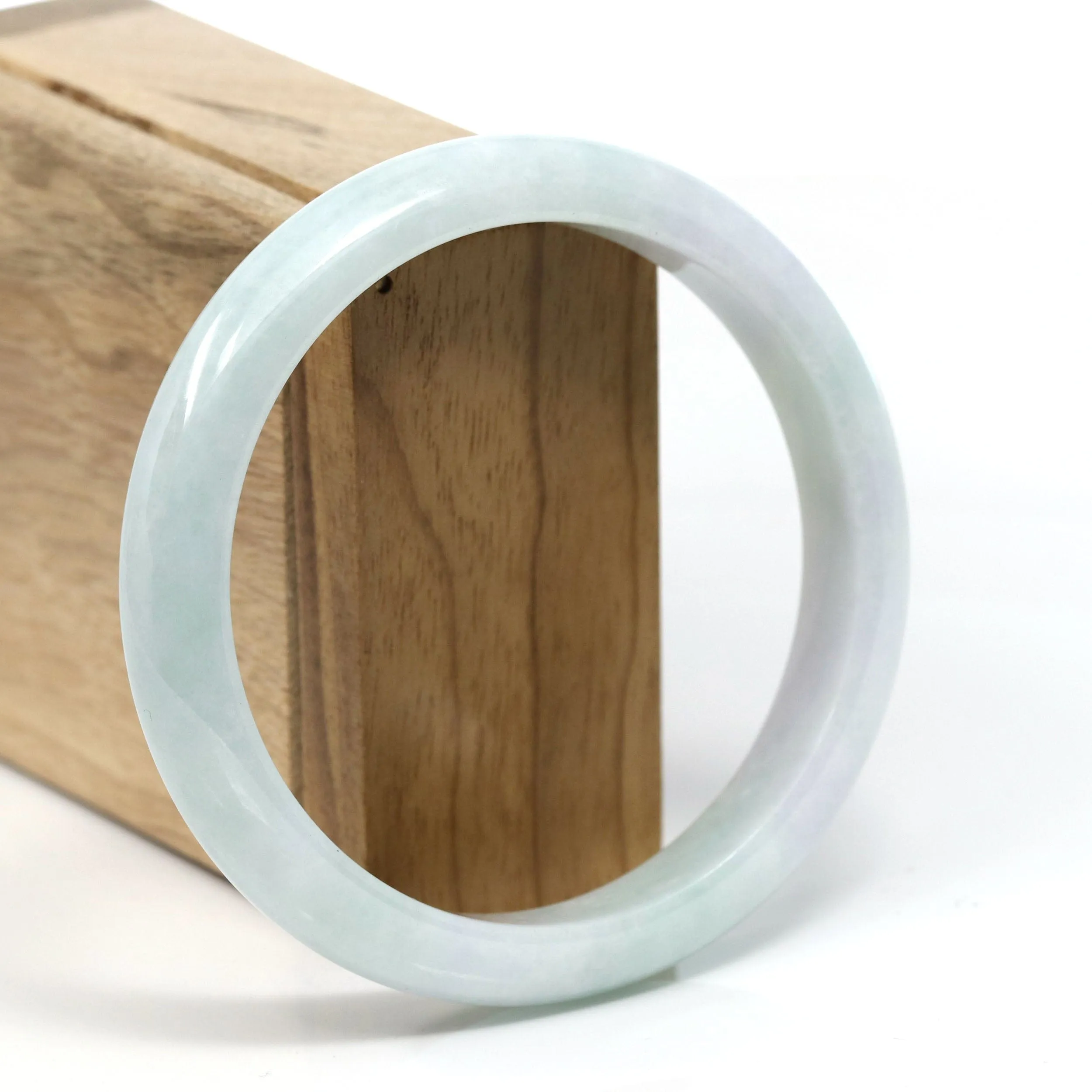 Baikalla™ "Classic" Genuine Jadeite Jade White-Green Bangle Bracelet (62.50mm) #T256