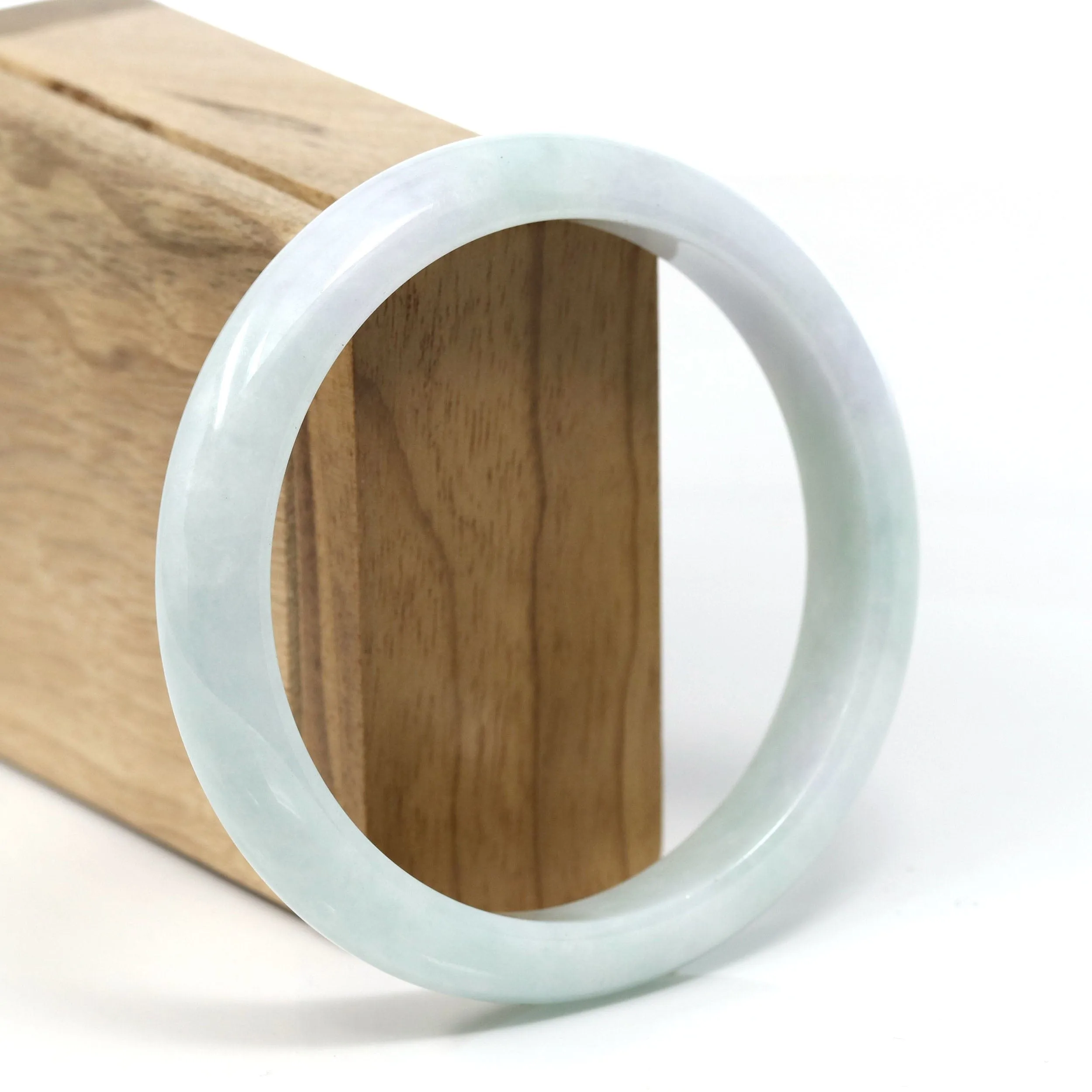 Baikalla™ "Classic" Genuine Jadeite Jade White-Green Bangle Bracelet (62.50mm) #T256