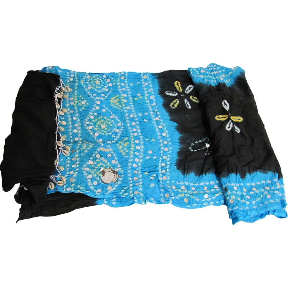 Bandhej Art Indian Ethnic Tie-Dye Crinkled Cotton Sequin Long Scarf Fabric JK341