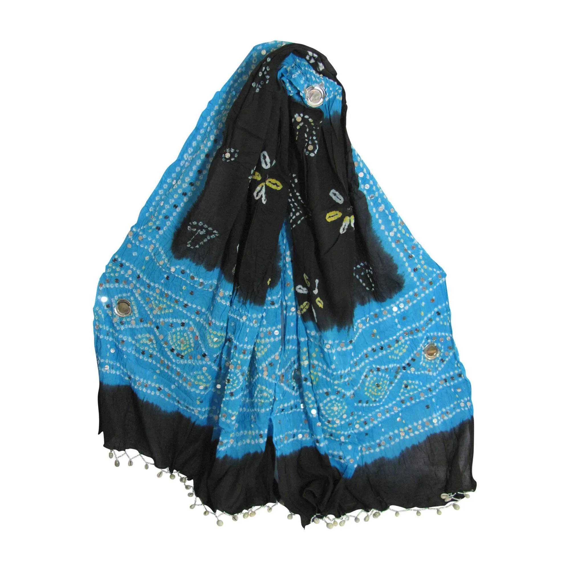 Bandhej Art Indian Ethnic Tie-Dye Crinkled Cotton Sequin Long Scarf Fabric JK341
