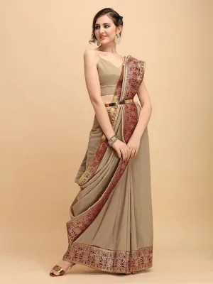Beige Solid Silk Blend Saree