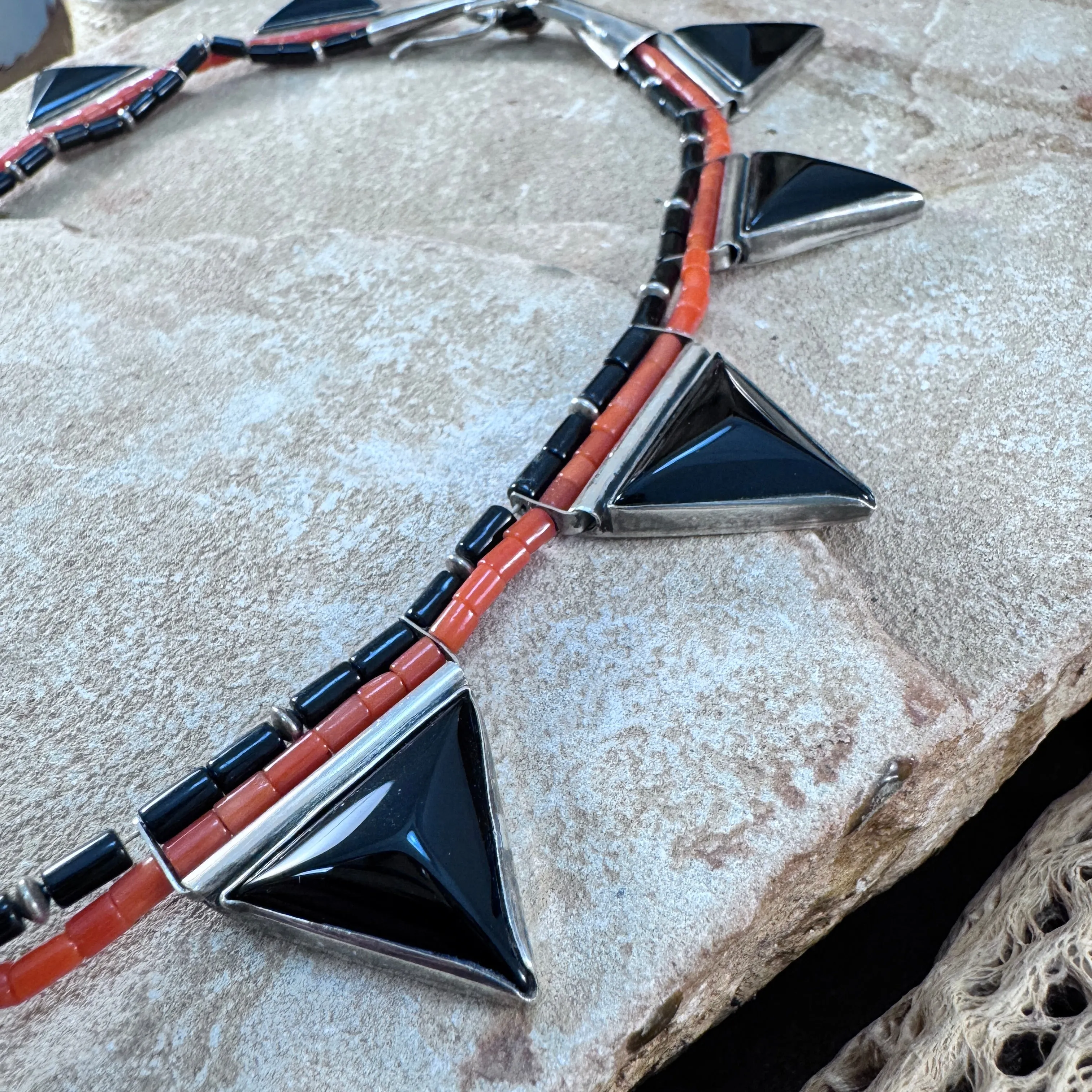 Black Jade and Red Coral Beaded Necklace – Estate