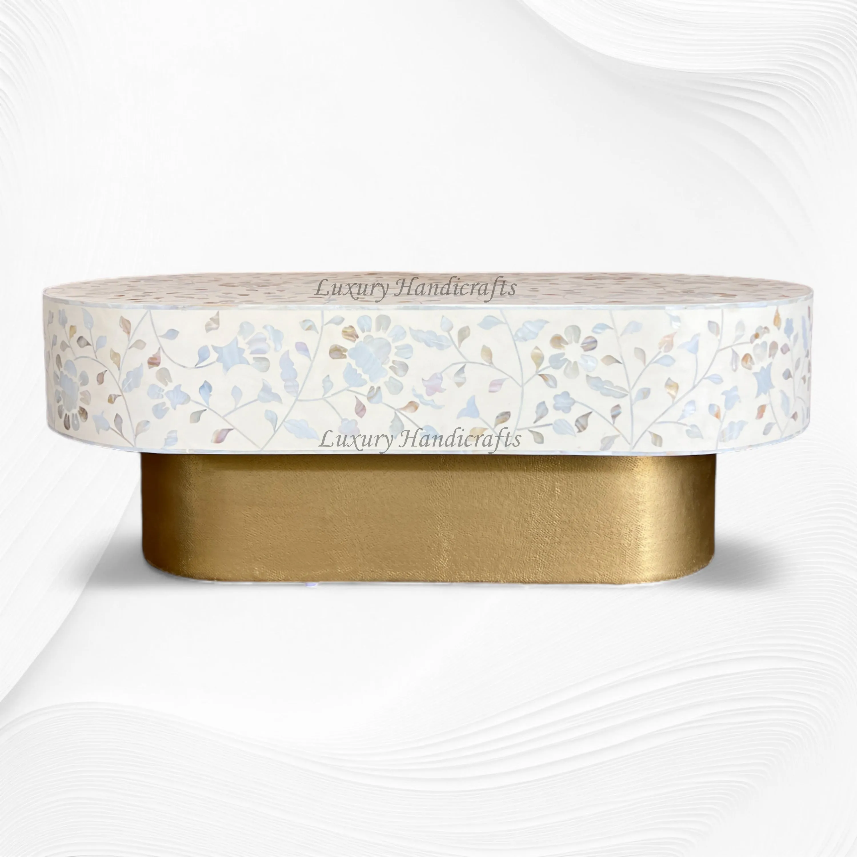 Blooming Flowers MOP Inlay Coffee Table Beige