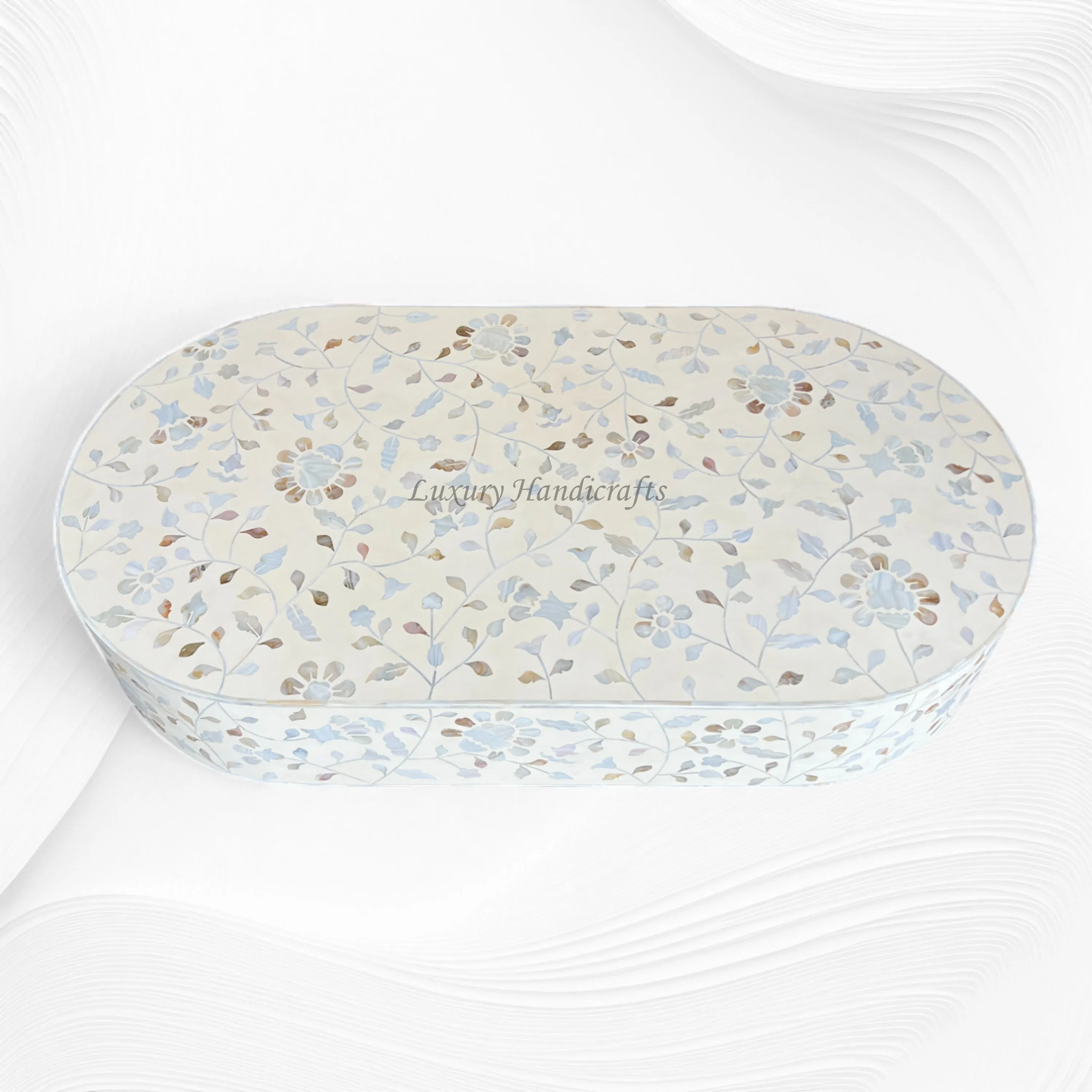 Blooming Flowers MOP Inlay Coffee Table Beige
