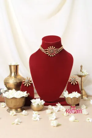 Budgetted Chakra Pearl Choker - Ruby Green