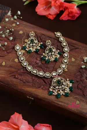Charu - American Diamond Green Short Necklace