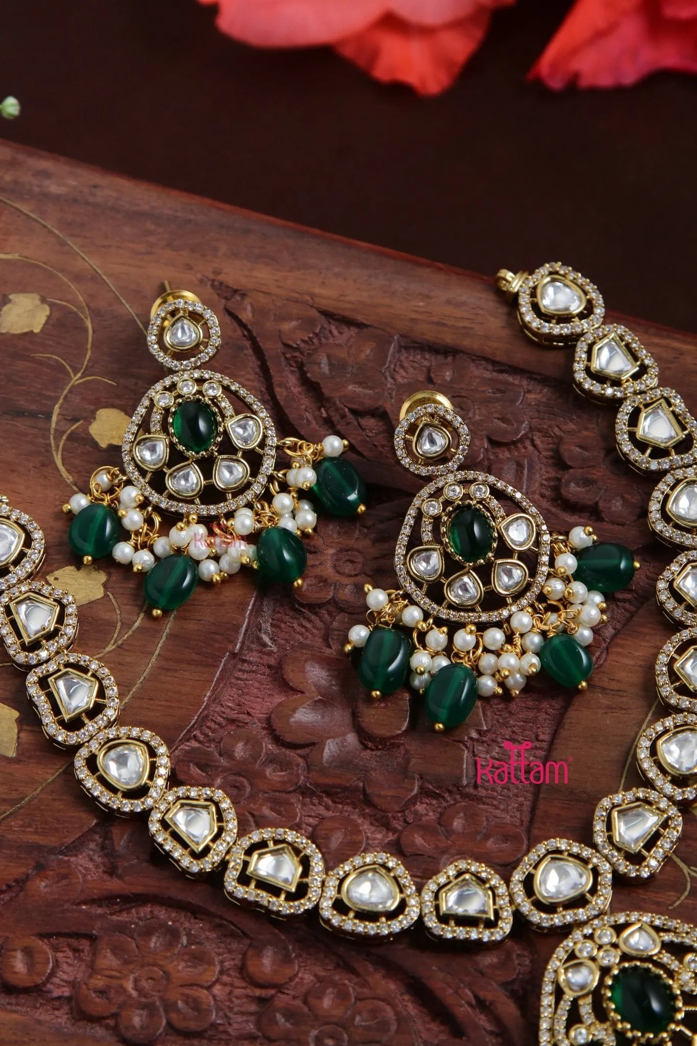 Charu - American Diamond Green Short Necklace